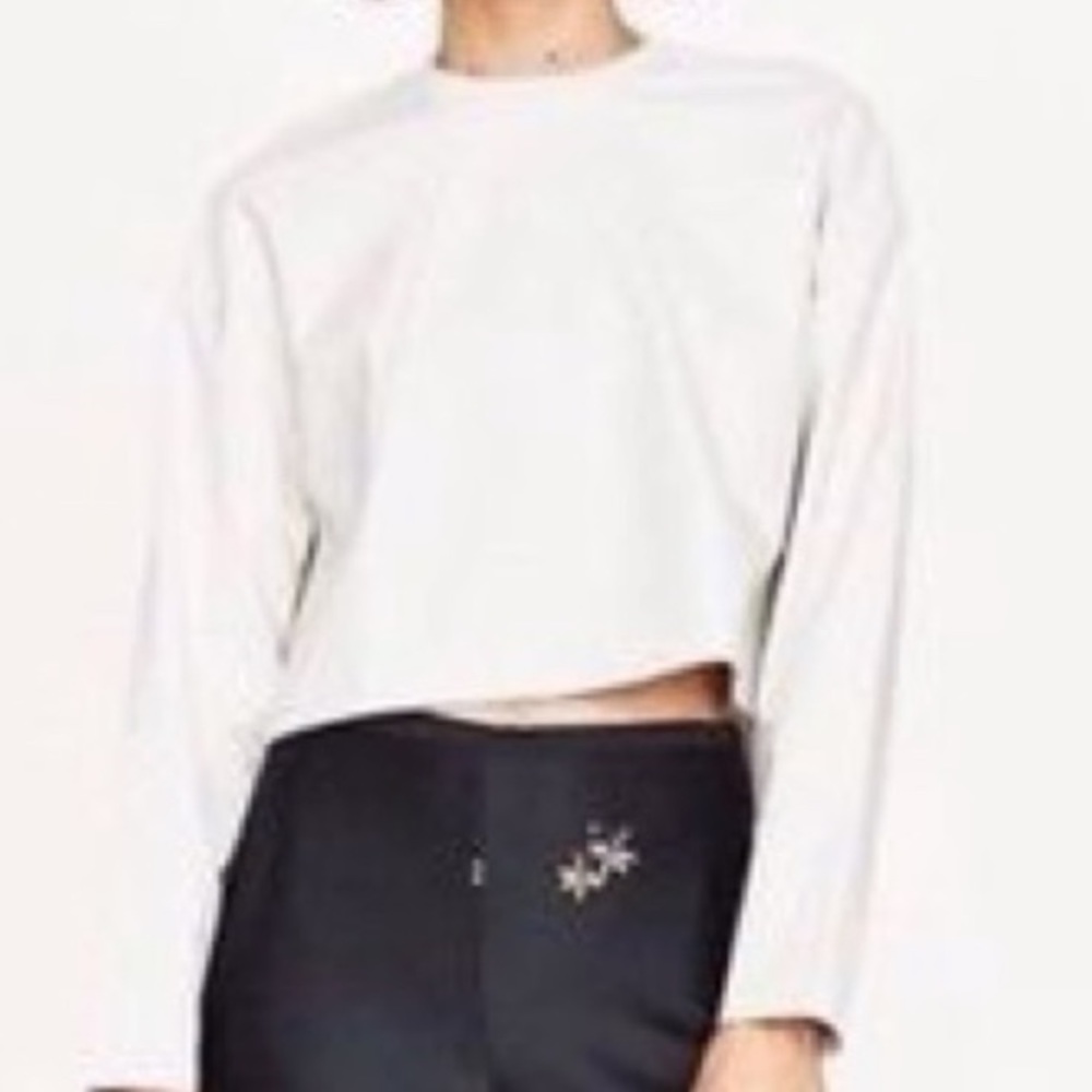 ZARA Cropped cream faux leather back zipper top size Large. New with tags.